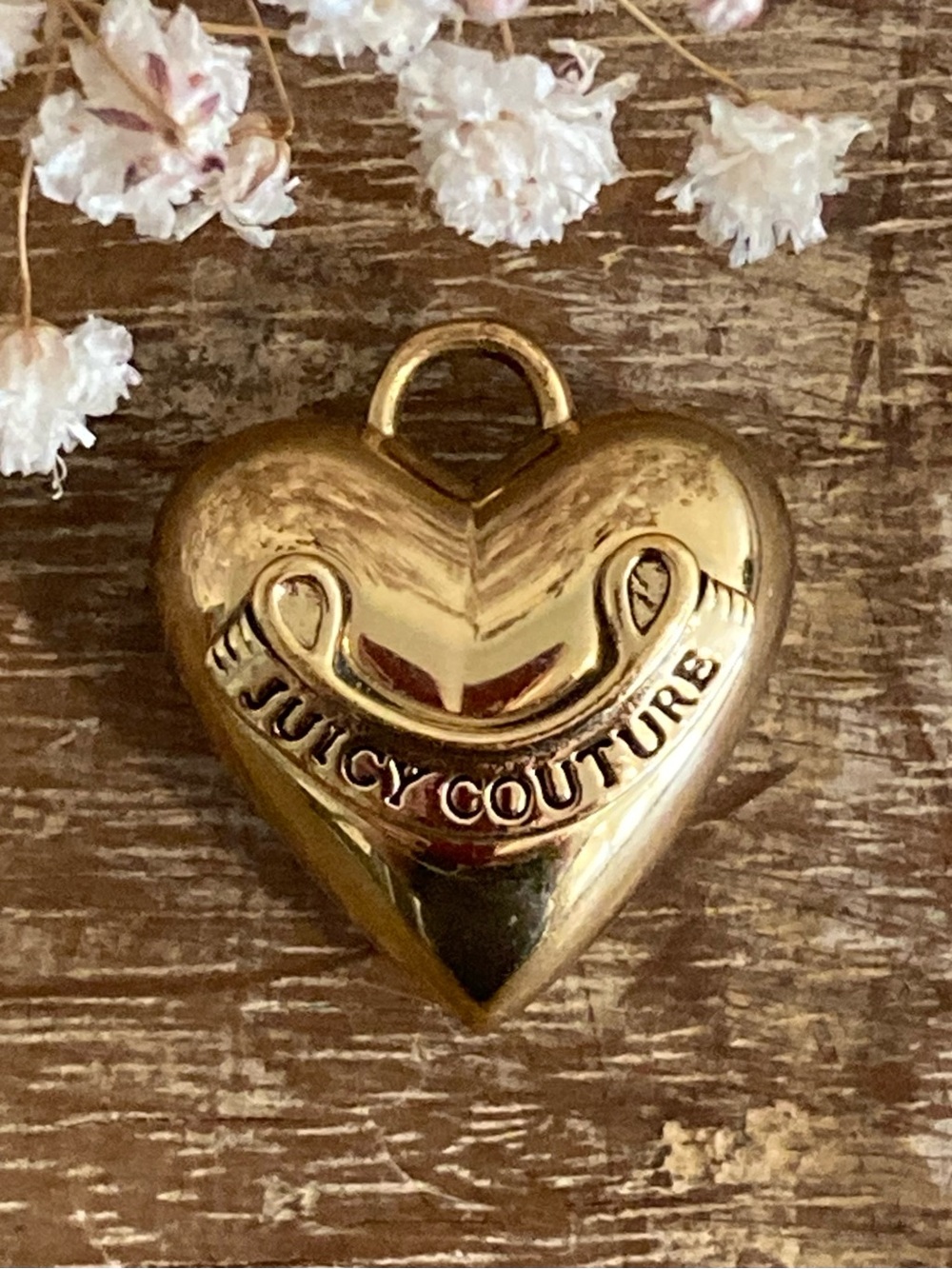 Juicy Couture Gold Color Puffed Heart Logo Charm Pendant